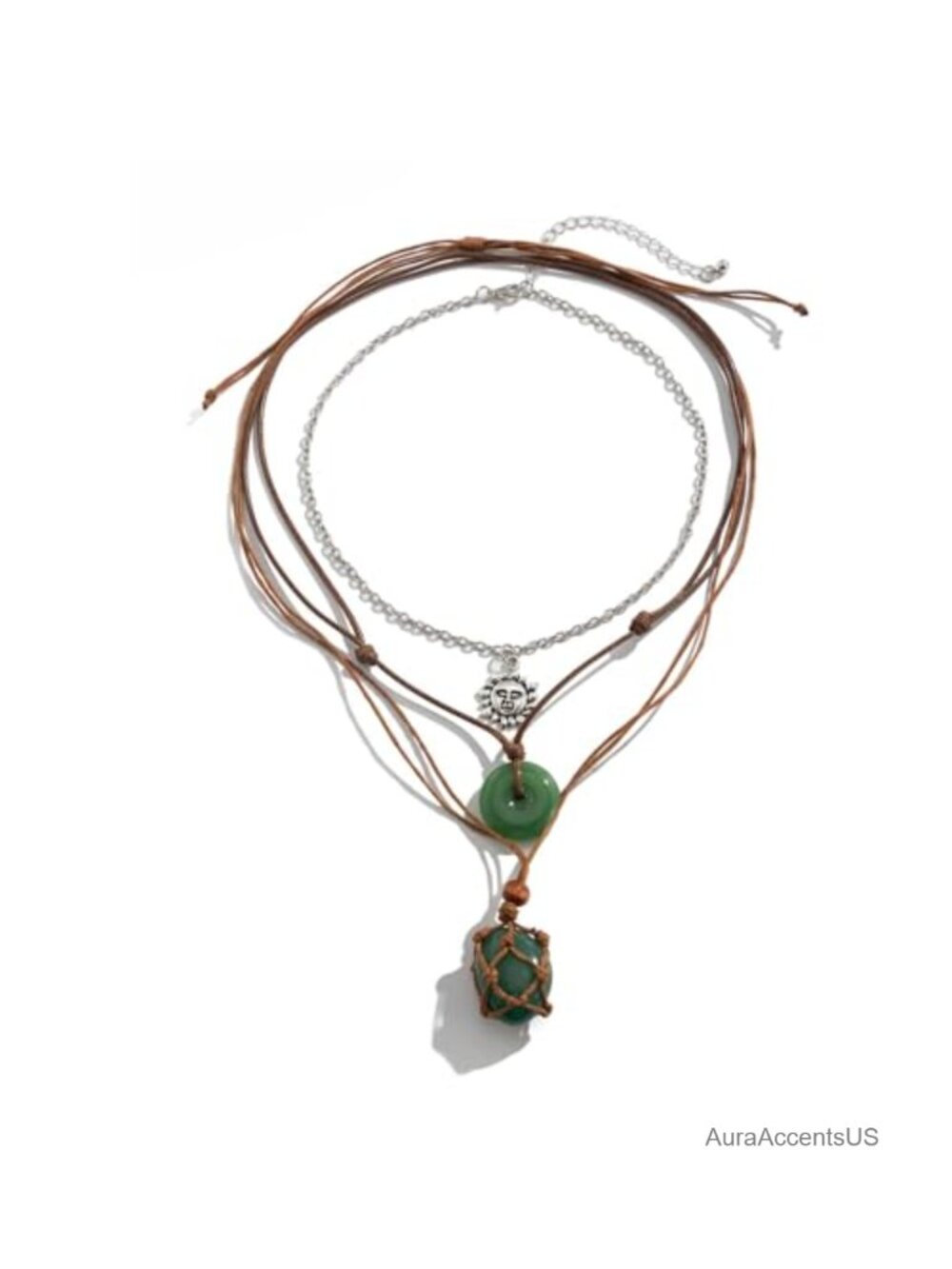 Boho Green Stone Pendant Layered Necklace Set Leather Geometric Statement Choker